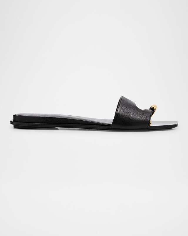 Pierced Leather Toe Ring Flat Sandals